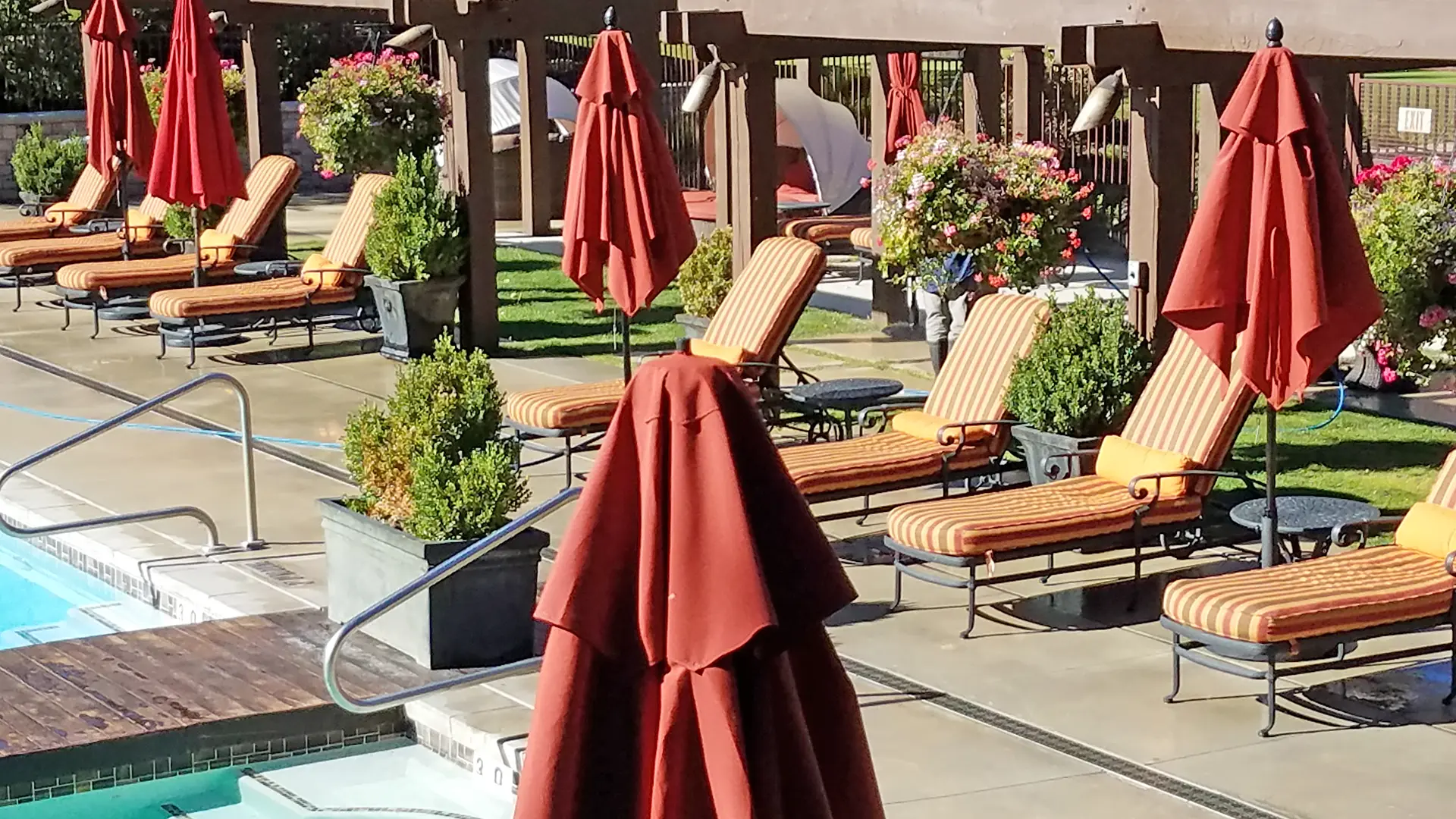 Benches by a pool deck